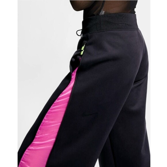 Nike Women Size S Black Pink Sportswear Tech Pack Fleece Wide Leg Sweatpants Gym - Picture 7 of 17